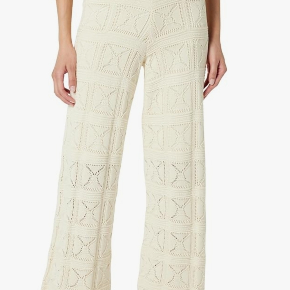 Elegant Cream Crochet Wide-Leg Pants Pants Set Sold Together or Single